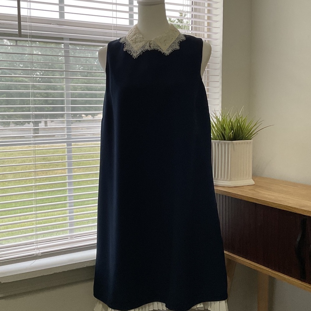 NANETTE LEPORE BLUE DREES WIITH LACE COLLAR. SIZE 8 - Picture 3 of 11